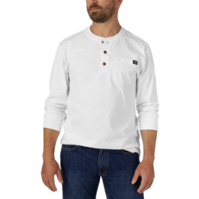 Dickies Mens Long Sleeve Heavyweight Henley  White  X-Large
