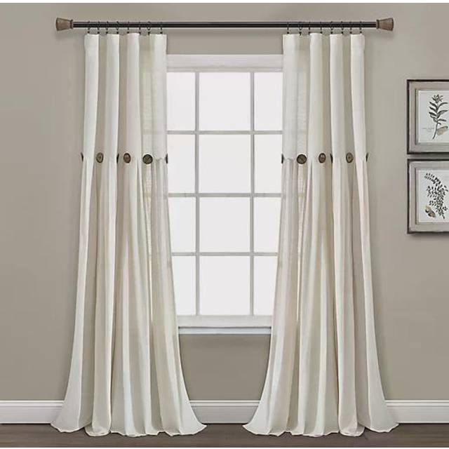 "Lush Decor Linen Button Window Curtain Panel  Single  40"""" W x 108"""" L  Off White - Country Curtains - Rustic Decor - Color Block Modern Farmhouse Cur"