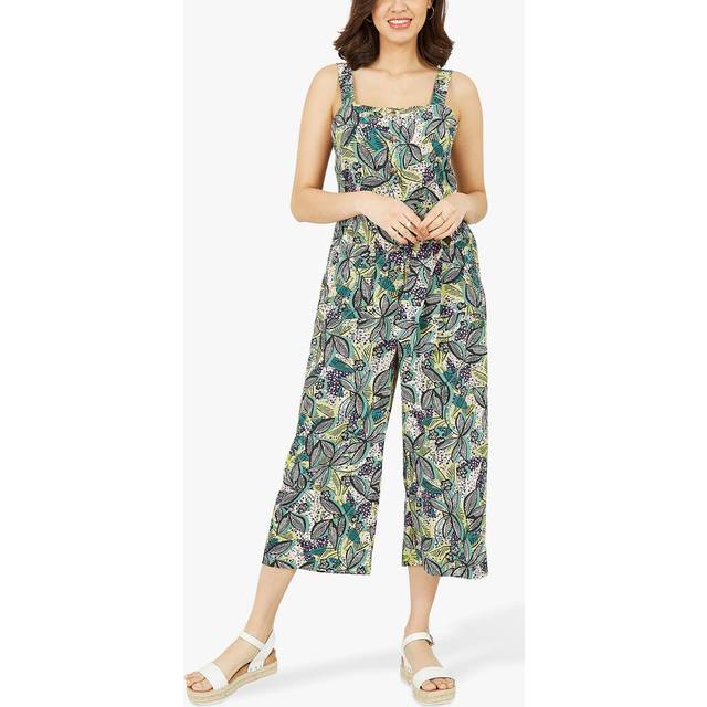 Yumi Womens Green Leaf Print Jumpsuit - Size 8 UK