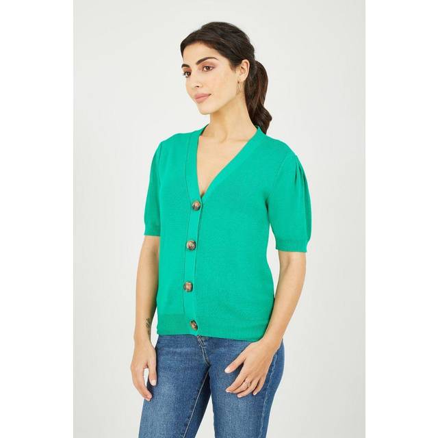 Yumi Womens Blue Short Sleeve Knitted Cardigan viscose - Size Small