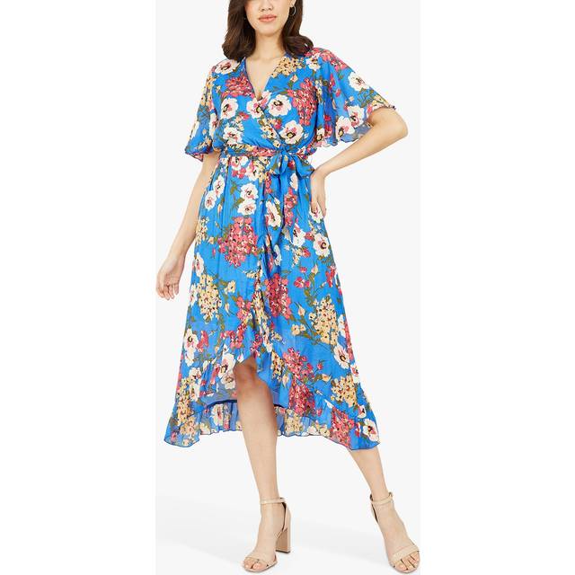 Mela London Womens Blue Bouquet Wrap Front Midi Dress - Size 10 UK