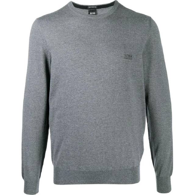 Boss, Round-neck Knitwear, male, Blue, 3XL, Wool Crewneck Jumper