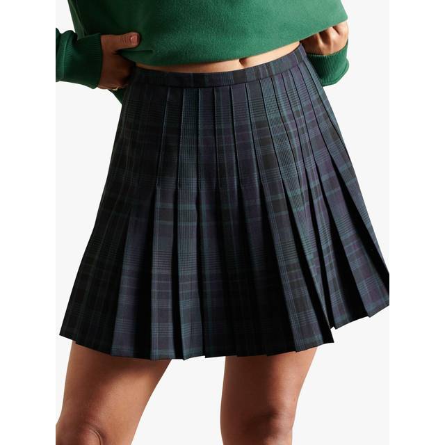 Pleated mini skirt with checkered woman Superdry - Noir