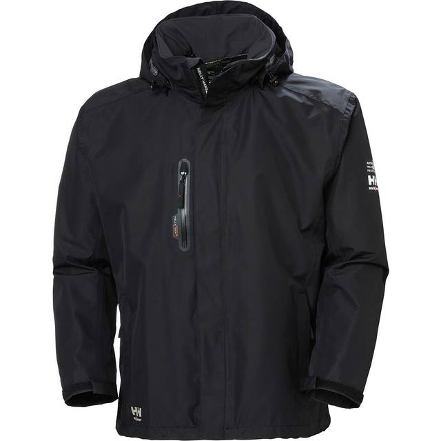 Helly-Hansen Workwear Manchester Waterproof Shell Jackets for Men with High Collar and Detachable Hood  3 Zippered Pockets  Black - S