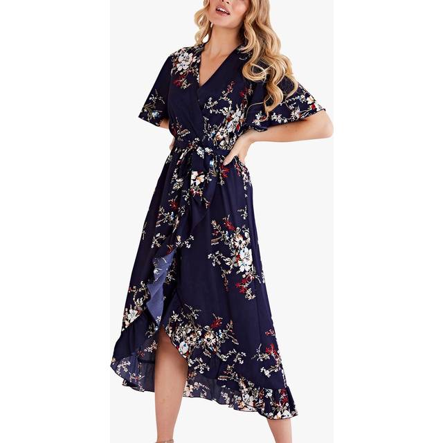 Floral Short Sleeve Maxi Dress In - Navy - Size 20 - Mela