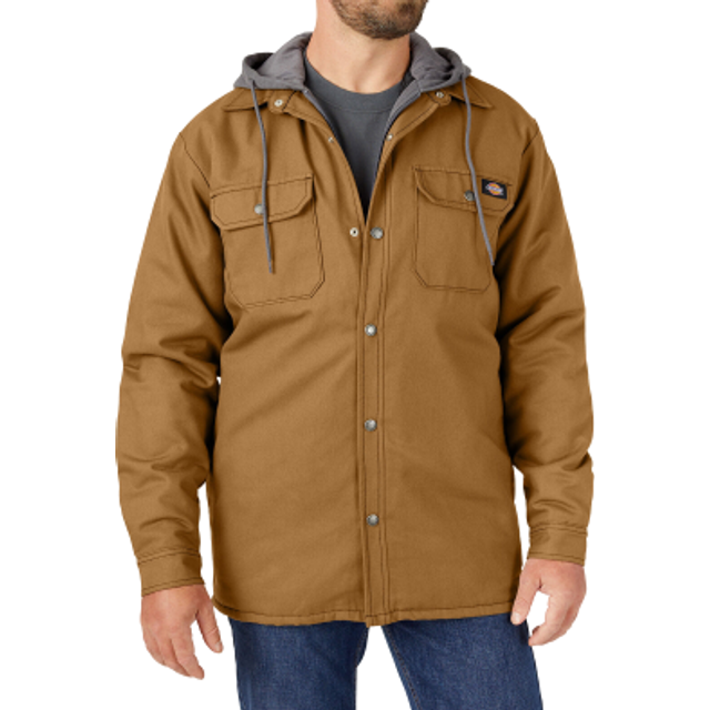 Dickies Men's Fleece Hooded Shirt Jacket with Hydroshield  Brown Duck