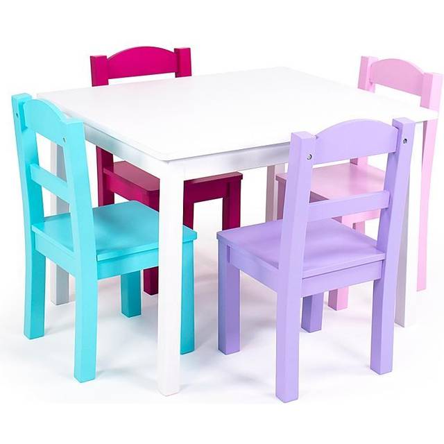Humble Crew  WhiteGrey Kids Wood Table and 4 Chairs Set  26x22x19 inches 10x10x22 inches 10 inches