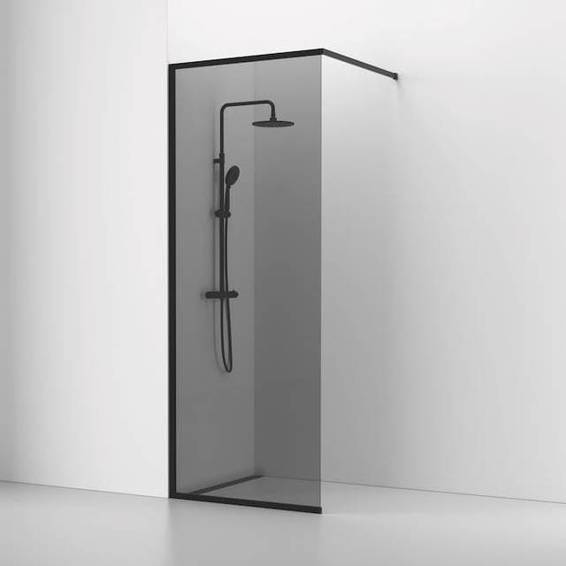 SVEDBERGS Skärmvägg Langfoss rak/fast svart (Bredd: 90 cm Typ: Rökglas Höjd: 230 cm)