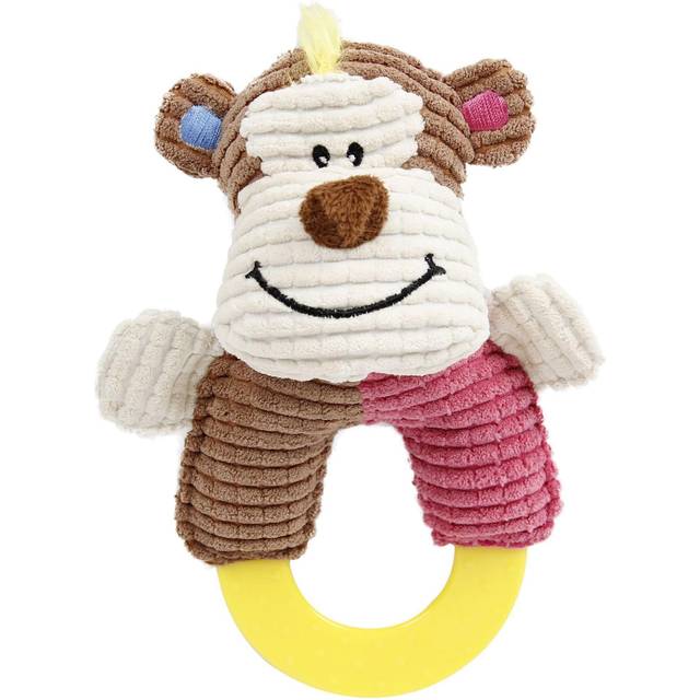 Pet Life DT57PB Ring-O-Round Plush Squeaking & Rubber Teething Newborn Puppy Dog Toy, Pink & Brown - One Size