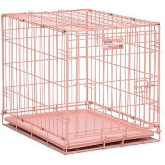MidWest Homes for husdjur iCrate modell 1524PK hundbur, ca 61 cm lång, med enkeldörr, läckagesäkert golvbadkar, golvskyddsfötter, separationsinsats och patenterade funktioner, rosa