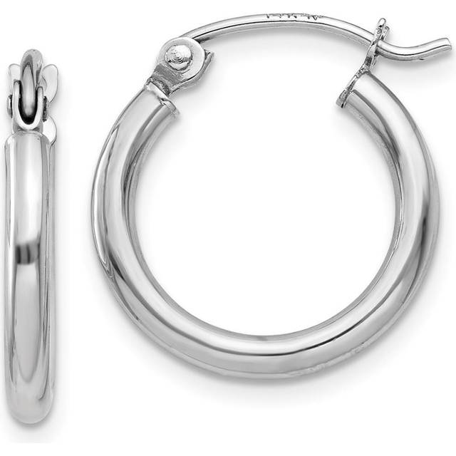 Quality Gold T829L 2 x 15 mm 14K White Gold Lightweight Hoop Earrings, Pair