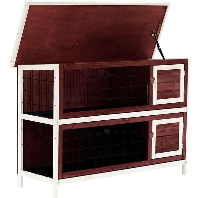 PawHut Two-Tier Elevated Wooden Rabbit Hutch Bunny Cage for Small Pet Animals W/