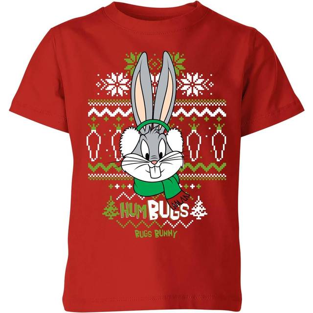 Looney Tunes Bugs Bunny Knit Kids' Christmas T-Shirt - Red - 11-12 Years