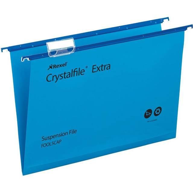 Rexel Crystalfile Extra Foolscap Suspension File 15mm Pack of 25, Blue