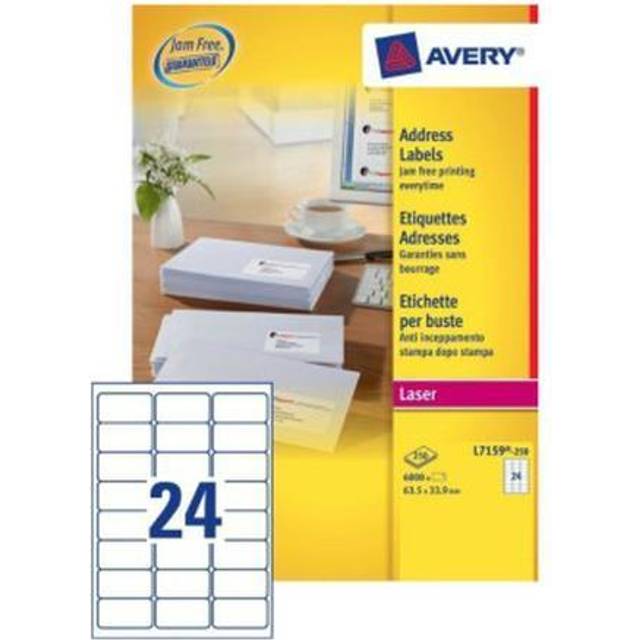 Adressetiketter | 63,5 x 33,9mm | Avery L7159-250 | 6.000st