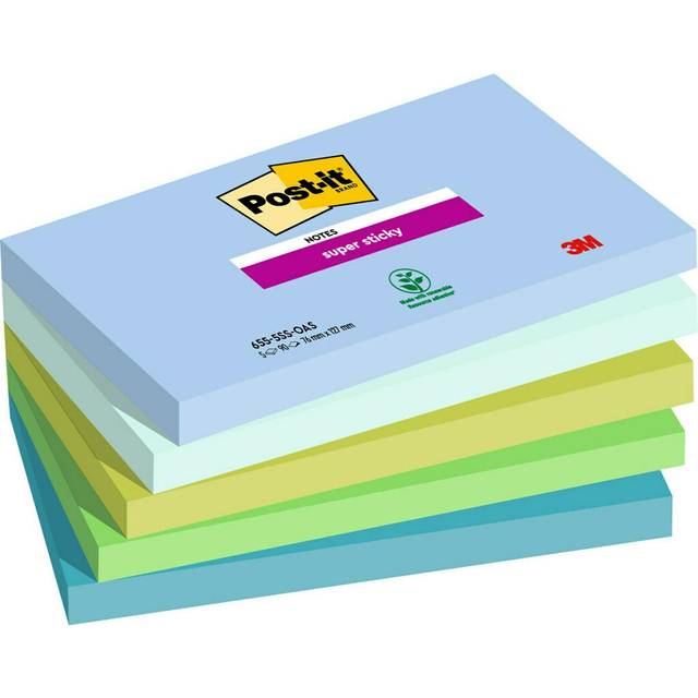 Post-it Super Sticky Notes Oasis 76x127mm 90 Sheets (Pack of 5) 7100258790 - Assorted