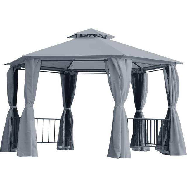 Outsunny 3 x 3(m) Gazebo Canopy 2 Tier Patio Shelter Steel for Garden Grey | TJ Hughes