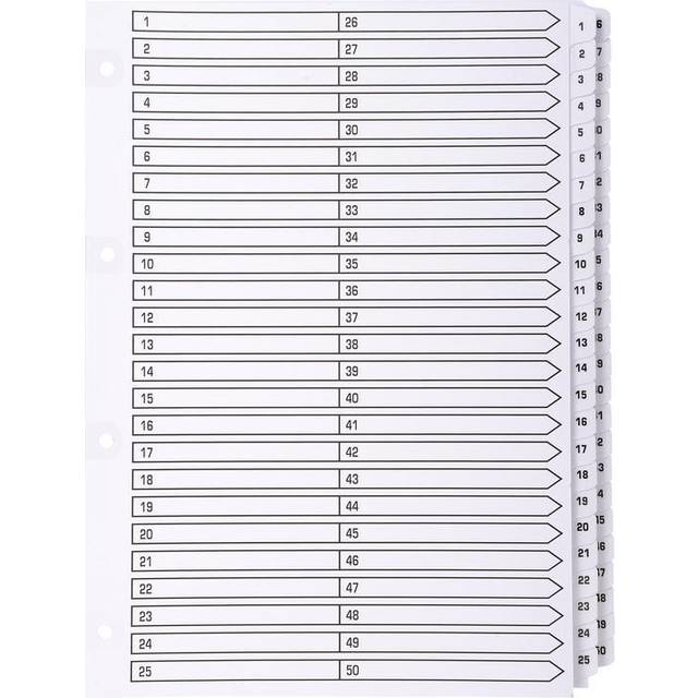 - Ref MWD1-50Z - Mylar Printed Indices - For Use WithA4 Documents, Pre-Punched, 160gsm White Card with Reinforced Plastic Tabs, FSC-Certified -