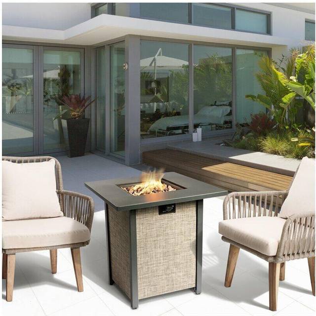 Teamson Home Peaktop Firepit Outdoor Gas Fire Pit Metal Fabric Lava Rock Cover HF28201AA-UK, Brown