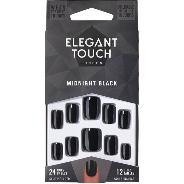 Elegant Touch False Nails Squoval Short Length - Midnight Black