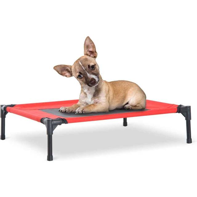 PawHut Elevated Pet Bed Portable Camping Raised Dog Bed w/ Metal Frame Black and Red (Small) | TJ Hughes