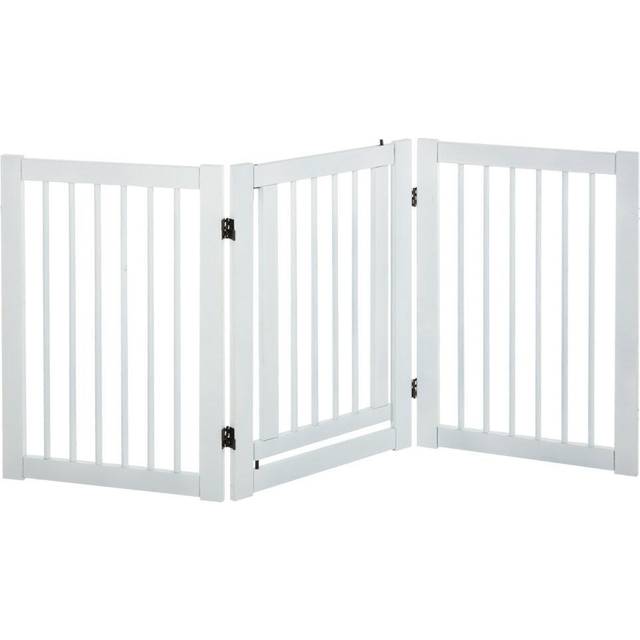 PawHut 155cm Expandable 3-Panel Freestanding Dog Pet Gate w/ Latched Door White | TJ Hughes