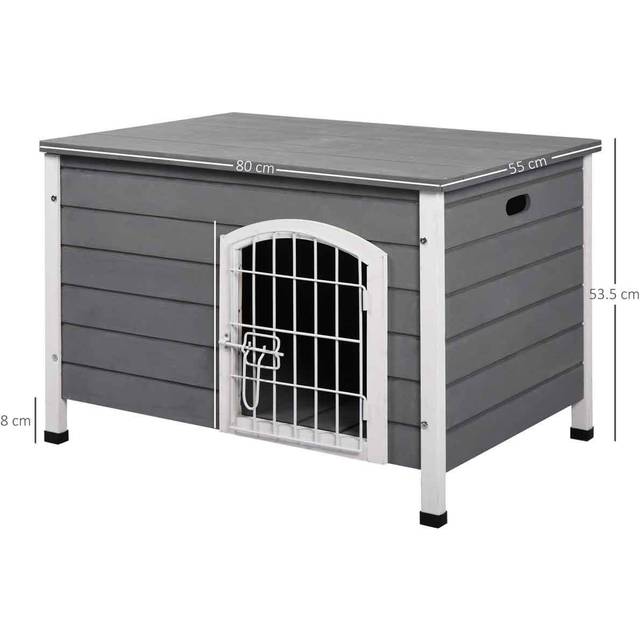 PawHut Wooden Dog Crate Kennel Lockable Door Small Animal House W/Openable Top G
