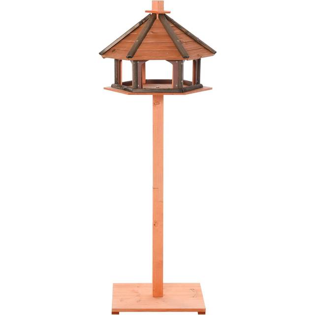 PawHut Wooden Bird Feeder Bird Table with Roof for Outside Use Brown 130cm | TJ Hughes