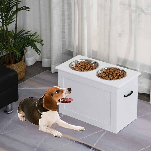 PawHut Stainless Steel Raised Dog Feeding Bowls with Stand for Extra Small and S - White