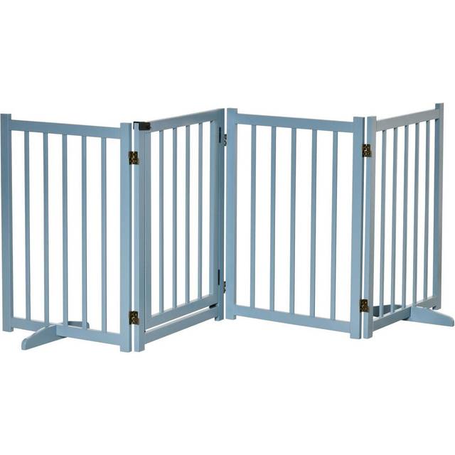PawHut Freestanding Pet Gate w/ 2 Support Feet for Doorways Stairs Blue Grey