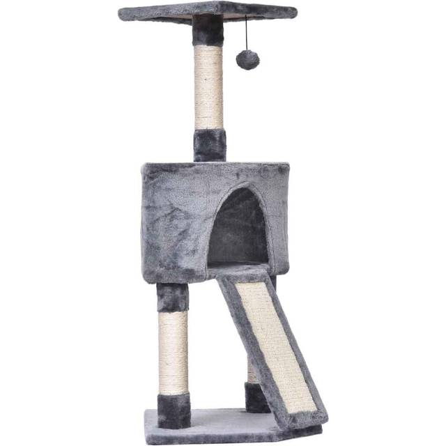 PawHut Corner Cat Tree Tower for Indoor Cats with Scratching Post - Condo - Grey | TJ Hughes