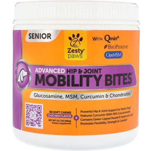 Zesty Paws Senior Advanced Mobility Glucosamine Hip & Joint Supplement for Dogs Chicken 90 Soft Chews