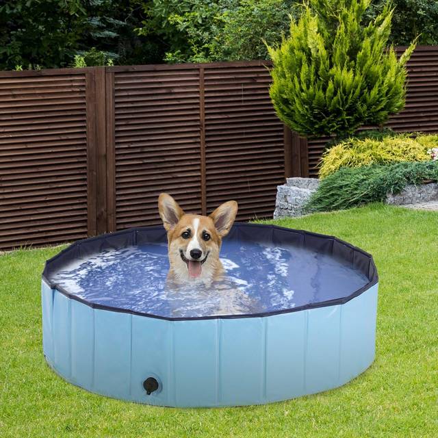 Foldable Dog Paddling Pool Pet Swimming Pool Bathing Tub Φ80 × 20H cm - Blue - One Size
