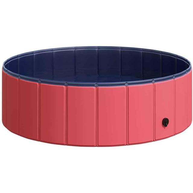 PawHut Foldable Dog Paddling Pool Pet Swimming Pool Bathing Tub Φ80 × 20H cm Red