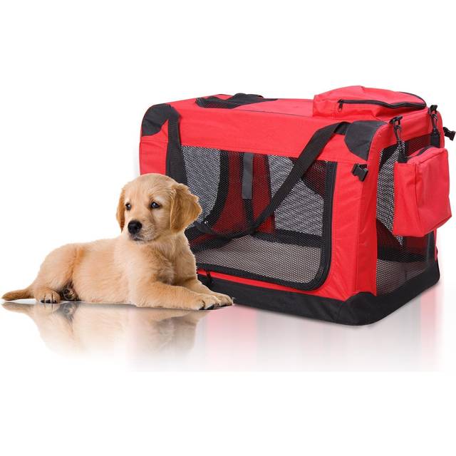 PawHut 60cm Foldable Pet Carrier - Soft Side Pet Travel Crate w/ Mat - Red | TJ Hughes