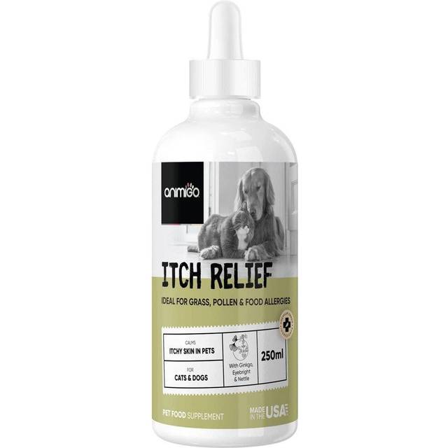 Antiklåddroppar för hund & katt - 250ml mot kliande, torr hud - För allergier & gräskvalster - Pälsvård med nässla & ginkgo - Fodertillsats - Alternativ till tabletter - animigo
