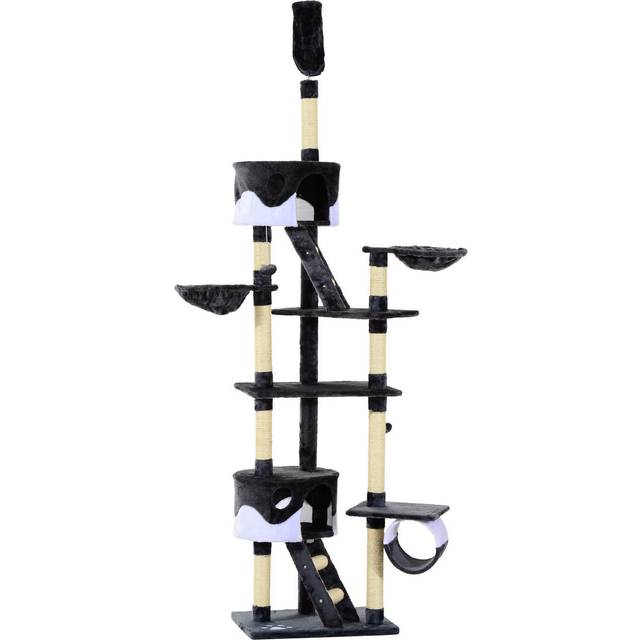 PawHut 240-260cm Floor to Ceiling Cat Tree with Scratching Posts - White