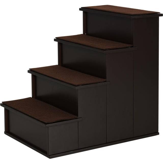 PawHut 4 Step Wooden Dog Steps Pet Stairs Cat Ladder for Bed Couch - Dark Brown | TJ Hughes