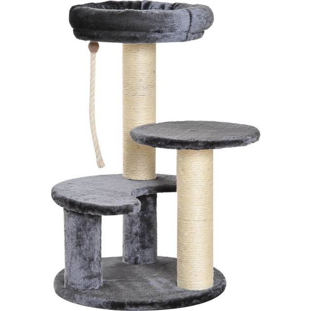 PawHut Cat Tree Scratcher Kitty Activity Center 2 Perch Sisal Rope Grey | TJ Hughes