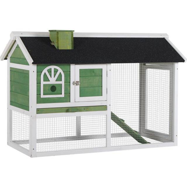PawHut Rabbit Hutch w/ Pull Out Tray & Ramp - Green, Green