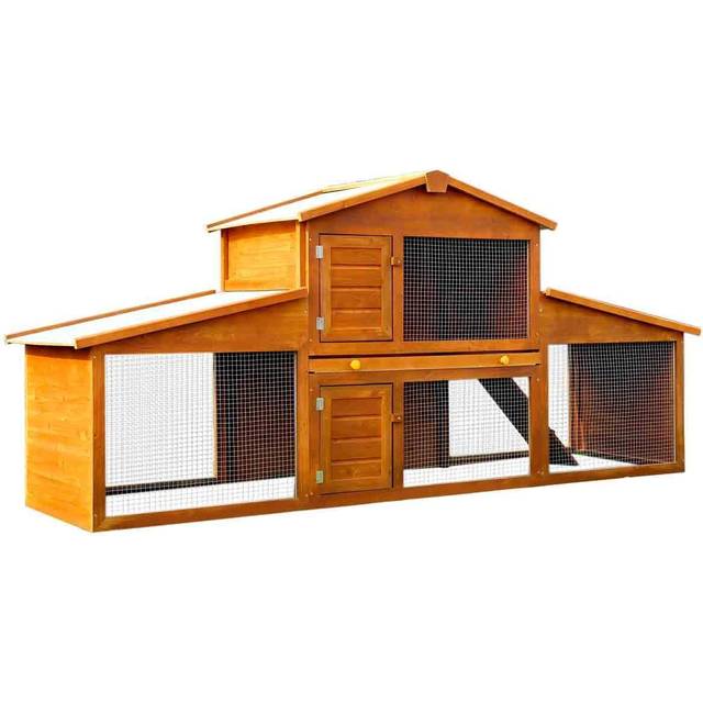 PawHut Deluxe Fir Wood Rabbit Hutch 2-Tier Metal Guinea Pig Small Animal House