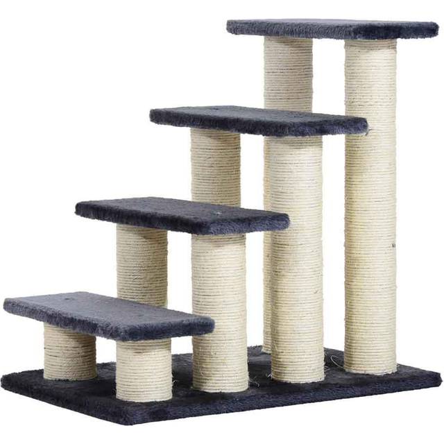 PawHut Dog Steps for Bed 4 Step Pet Stairs ladder for Dog Cat Scratch Post Grey | TJ Hughes