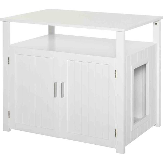 PawHut Wood Cat Litter Box Enclosure Furniture w/ Adjustable Interior Wall White | TJ Hughes