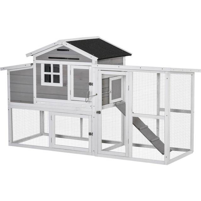 PawHut 193cm Large Chicken Coop with Run Wooden Poultry Cage w/ Nesting Box