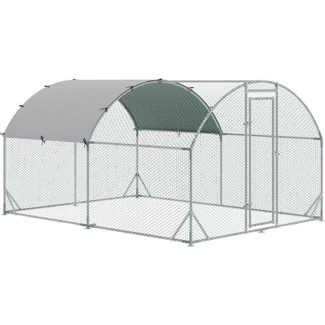 PawHut Walk-In Chicken Run Galvanised Chicken Coop w/ Cover 2.8 x 3.8 x 2m | TJ Hughes