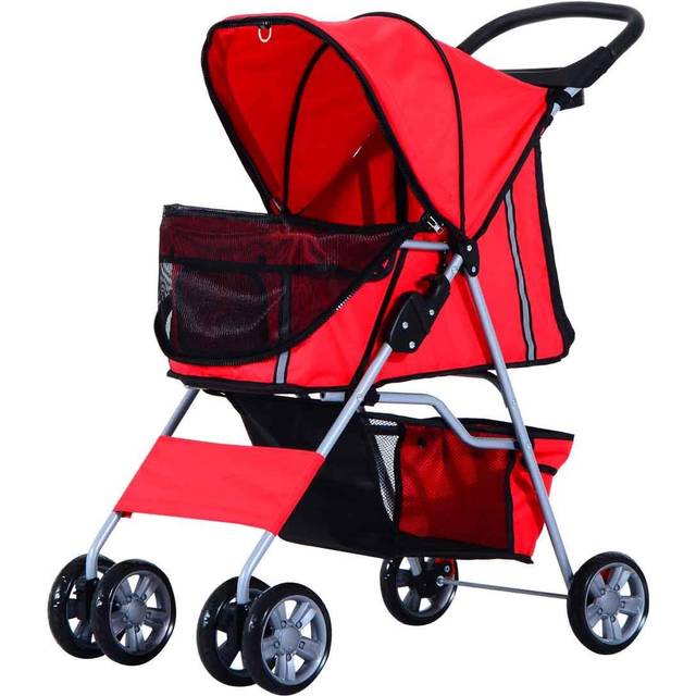 PawHut Red Pet Stroller Carrier Foldable Deluxe Jogger Walk Travel Dog Cat | TJ Hughes