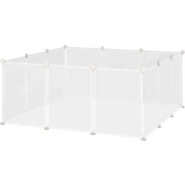 PawHut Pet Playpen & Diy Small Animal Cage w/ 12 Panels For Kittens - Bunnies - Chinchilla - White, White