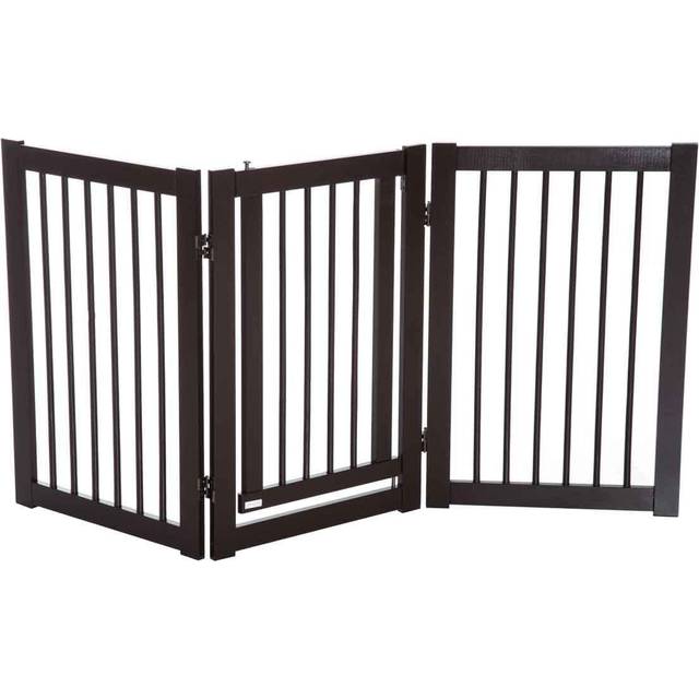 PawHut 155cm Expandable 3-Panel Freestanding Dog Pet Gate w/ Latched Door Brown