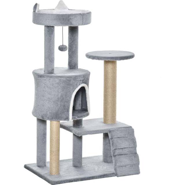 PawHut 100cm Cat Tree with Climbing Ladder Scratching Post Ball - Light Grey | TJ Hughes
