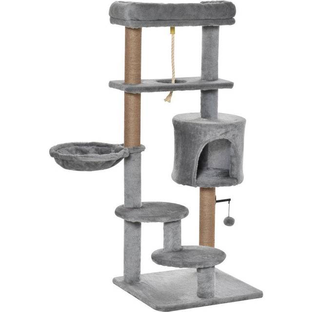 PawHut Cat Tree Climbing Kitten Activity Center 48 x 48 x 120cm Light Grey | TJ Hughes